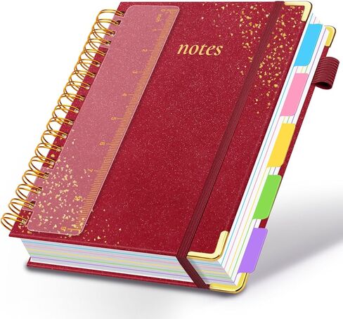 Hardcover Spiral Notebook with Removable Dividers & Tabs, 8"x10" 5 Subject Notebooks for Work, 300 Pages College Ruled Notebook, B5 Sparkle Lined Journal for Women Girls Note-Taking (Rose Red) in Saudi Arabia