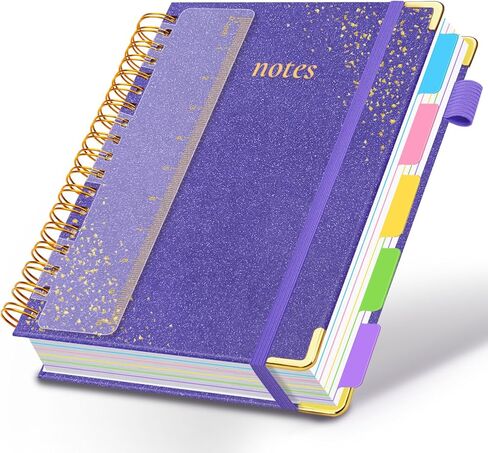 Hardcover Spiral Notebook with Removable Dividers & Tabs, 8"x10" 5 Subject Notebooks for Work, 300 Pages College Ruled Notebook, B5 Sparkle Lined Journal for Women Girls Note-Taking (Rose Red) in Saudi Arabia