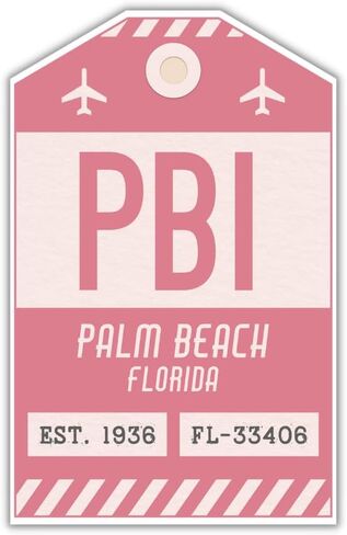 ملصق بطاقة الأمتعة PBI Palm Beach Florida/ملصق الأمتعة برمز المطار/ديكور سفر قابل للتجميع/تصميم مستوحى من الطراز العتيق (أخضر) in Kuwait