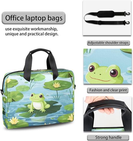 لطيف الضفدع الحيوان لوتس يترك حقيبة كمبيوتر محمول حقيبة حمل 15.6 بوصة حقيبة كمبيوتر محمول رسول حقيبة كتف للكمبيوتر اللوحي حقيبة لرجال الأعمال النساء in Kuwait