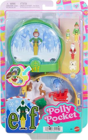 مجموعة اللعب الصغيرة Polly Pocket x Elf Collaboration Compact والدمى الصغيرة وموضوع العطلة، و6 ملحقات ذات طابع خاص، ومجسمات الأصدقاء وسانتا وبابا إلف in Kuwait