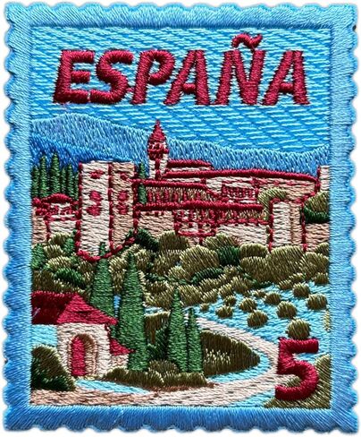 Spain Village Landscape Patch for Backpacks Hats Jeans Bags, Size 3" Iron On or Sew On Patches, Europe Adventure Embroidery Patches Appliques for Clothes, Vintage Stamp Patch for Travelers in Kuwait