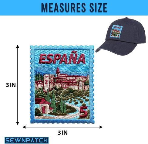 Spain Village Landscape Patch for Backpacks Hats Jeans Bags, Size 3" Iron On or Sew On Patches, Europe Adventure Embroidery Patches Appliques for Clothes, Vintage Stamp Patch for Travelers in Kuwait