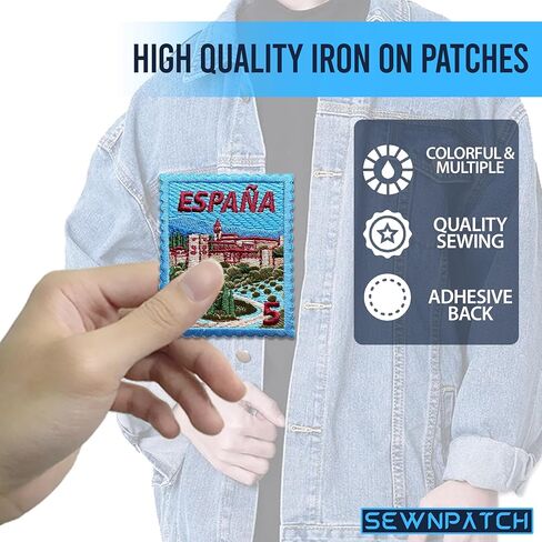 Spain Village Landscape Patch for Backpacks Hats Jeans Bags, Size 3" Iron On or Sew On Patches, Europe Adventure Embroidery Patches Appliques for Clothes, Vintage Stamp Patch for Travelers in Kuwait