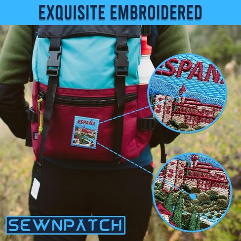 Spain Village Landscape Patch for Backpacks Hats Jeans Bags, Size 3" Iron On or Sew On Patches, Europe Adventure Embroidery Patches Appliques for Clothes, Vintage Stamp Patch for Travelers in Kuwait