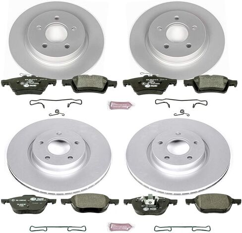 طقم فرامل أمامية وخلفية مطلية بالكامل PowerStop Euro-Stop لسيارة فولفو C30 2008-13 |C70 2006-13 |S40 2006-11 |V50 2006-11 - وسادات فرامل معتمدة من ECE-R90 + ترقية دوار القرص، ESK4051 in Kuwait