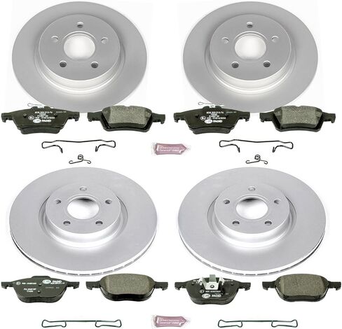 طقم فرامل أمامية وخلفية مطلية بالكامل PowerStop Euro-Stop لسيارة فولفو C30 2008-13 |C70 2006-13 |S40 2006-11 |V50 2006-11 - وسادات فرامل معتمدة من ECE-R90 + ترقية دوار القرص، ESK4051 in Kuwait