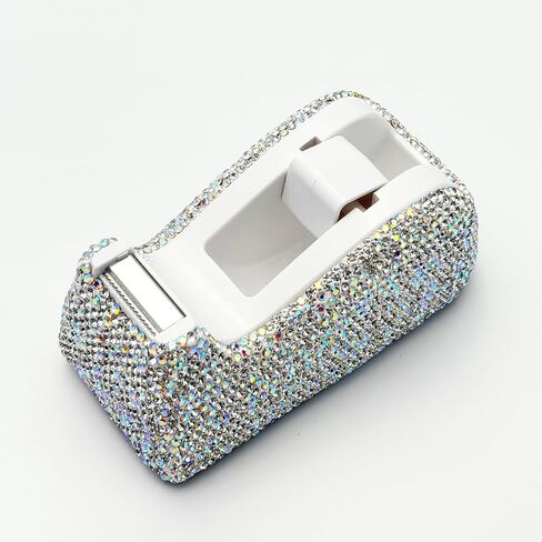 موزع شريط سطح المكتب الأبيض SlowVibes Bling مع قاعدة مرجحة مضادة للانزلاق | حامل الشريط الماسي | إكسسوارات مكتب سباركل للنساء | لوازم مكتبية لامعة لطيفة كهدية للفتيات in Kuwait