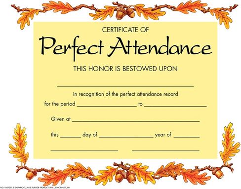 Hayes Certificates of Perfect Attendance, Customizable Student Awards for Attendance, End of Year Recognition, Classroom Incentives, Full-Color Matte Finish, 8.5" x 11" - 30 Pack in Kuwait