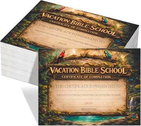 100 Pcs 2026 VBS Certificate of Completion Award Rainforest Falls Theme Vacation Bible School Attendance Award, Christian Sunday School Elementary Supplies 8.5 x 11 Inch in Saudi Arabia