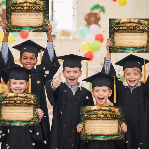 100 Pcs 2026 VBS Certificate of Completion Award Rainforest Falls Theme Vacation Bible School Attendance Award, Christian Sunday School Elementary Supplies 8.5 x 11 Inch in Saudi Arabia
