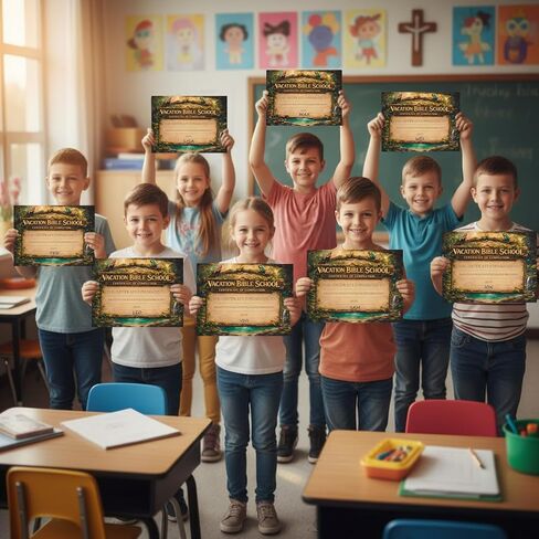 100 Pcs 2026 VBS Certificate of Completion Award Rainforest Falls Theme Vacation Bible School Attendance Award, Christian Sunday School Elementary Supplies 8.5 x 11 Inch in Saudi Arabia