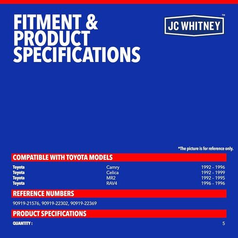 JC Whitney JFBAJCWSPW00184 Set of 5 Spark Plug Wires - Compatible with Toyota RAV4 1996, Camry 1992-1996, Celica 1992-1999, MR2 1992-1995 - 2.0L 2.2L Cyl.4 in Kuwait
