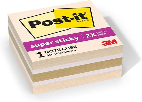 Post-it Super Sticky Notes، 1 Cube Note Sticky Note Pad، 3 × 3 بوصة، اللوازم المدرسية واللوازم المكتبية، 2X قوة الالتصاق، مجموعة الحياد in Kuwait
