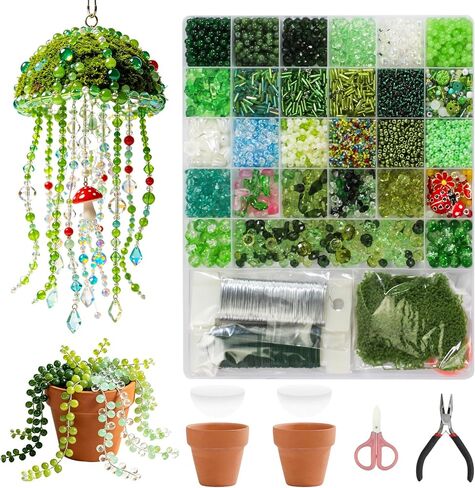 Green Beaded Plant Kit, 5437Pcs Glass Beads for Plant Making, Green Flower Beads Bulk for DIY Beaded Plants with Video Tutorials, Assorted Seed Bead for Making Crafts Earrings Necklace in Saudi Arabia