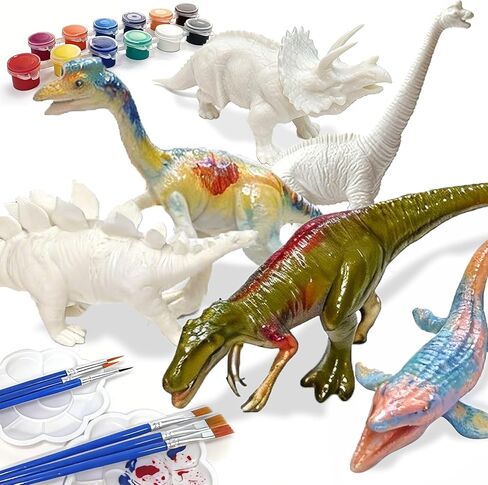 JR PARK Kids Arts Crafts Set Dinosaur Toy Painting Kit - 6 Dinosaur Figurines, Decorate Your Dinosaurs, Create a Dino World Painting Toys Gifts for 5, 6, 7, 8 Year Old Boys Kids Girls Toddlers in Saudi Arabia
