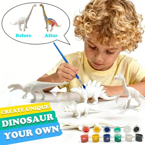 JR PARK Kids Arts Crafts Set Dinosaur Toy Painting Kit - 6 Dinosaur Figurines, Decorate Your Dinosaurs, Create a Dino World Painting Toys Gifts for 5, 6, 7, 8 Year Old Boys Kids Girls Toddlers in Saudi Arabia