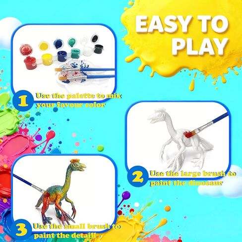 JR PARK Kids Arts Crafts Set Dinosaur Toy Painting Kit - 6 Dinosaur Figurines, Decorate Your Dinosaurs, Create a Dino World Painting Toys Gifts for 5, 6, 7, 8 Year Old Boys Kids Girls Toddlers in Saudi Arabia