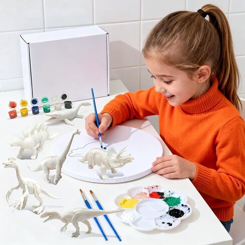 JR PARK Kids Arts Crafts Set Dinosaur Toy Painting Kit - 6 Dinosaur Figurines, Decorate Your Dinosaurs, Create a Dino World Painting Toys Gifts for 5, 6, 7, 8 Year Old Boys Kids Girls Toddlers in Saudi Arabia