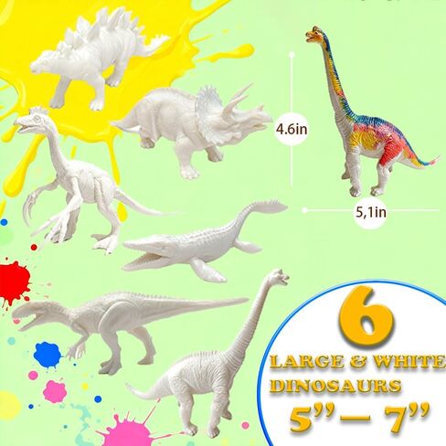 JR PARK Kids Arts Crafts Set Dinosaur Toy Painting Kit - 6 Dinosaur Figurines, Decorate Your Dinosaurs, Create a Dino World Painting Toys Gifts for 5, 6, 7, 8 Year Old Boys Kids Girls Toddlers in Saudi Arabia