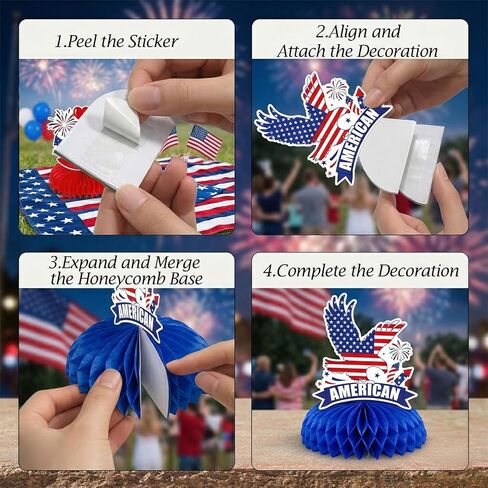 9 Pieces Patriotic USA Honeycomb Table Centerpieces, Statue of Liberty Eagle American Flag Map, Red White Blue Bases, 4th of July Independence Day Memorial Labor Day Party Table Decorations in Saudi Arabia