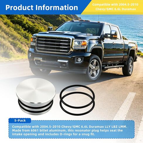 Billet Turbo Resonator Plug Cap Replacement for 551503 Compatible with Chevrolet Silverado GMC Sierra 2500HD 3500HD 6.6L Duramax Diesel 2004.5–2010 LLY LBZ LMM, Silver, with 4 O-Rings in Saudi Arabia