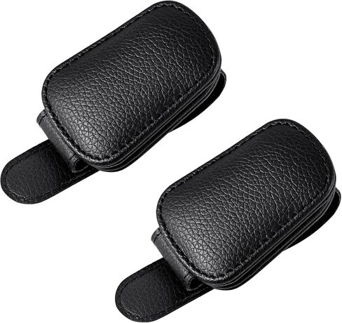 Vanjua 2 Pack Magnetic Leather Sunglass Holder for Car Visor, Universal Visor Sunglasses Holder Clip Car Accessories (Black) in Kuwait