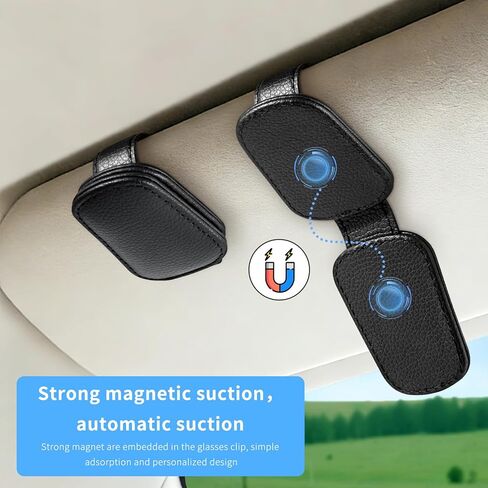 Vanjua 2 Pack Magnetic Leather Sunglass Holder for Car Visor, Universal Visor Sunglasses Holder Clip Car Accessories (Black) in Kuwait