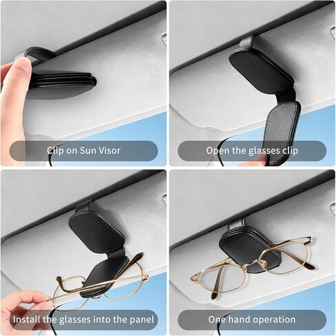 Vanjua 2 Pack Magnetic Leather Sunglass Holder for Car Visor, Universal Visor Sunglasses Holder Clip Car Accessories (Black) in Kuwait