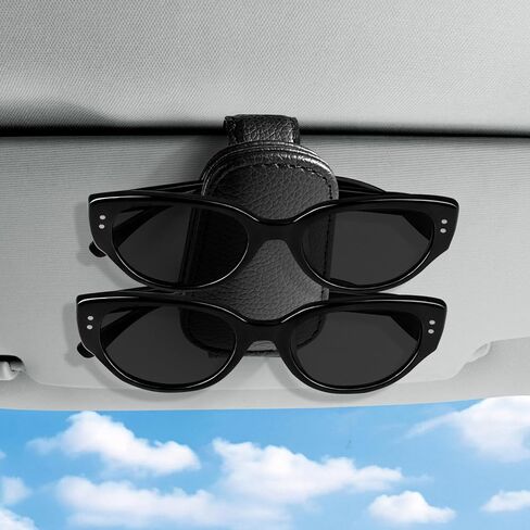 Vanjua 2 Pack Magnetic Leather Sunglass Holder for Car Visor, Universal Visor Sunglasses Holder Clip Car Accessories (Black) in Kuwait