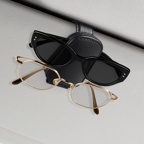 Vanjua 2 Pack Magnetic Leather Sunglass Holder for Car Visor, Universal Visor Sunglasses Holder Clip Car Accessories (Black) in Kuwait
