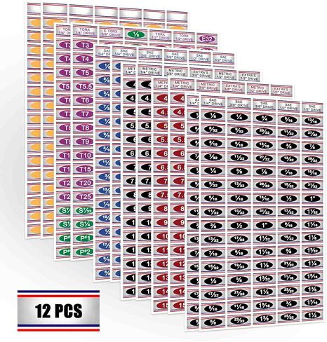 Chrome Socket Labels, Color-Coded Adhesive Stickers for SAE, Metric, Torx, Label Paper,Tool Labels for Organizing Socket Sets in Saudi Arabia