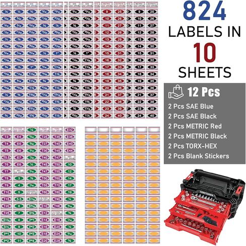 Chrome Socket Labels, Color-Coded Adhesive Stickers for SAE, Metric, Torx, Label Paper,Tool Labels for Organizing Socket Sets in Saudi Arabia