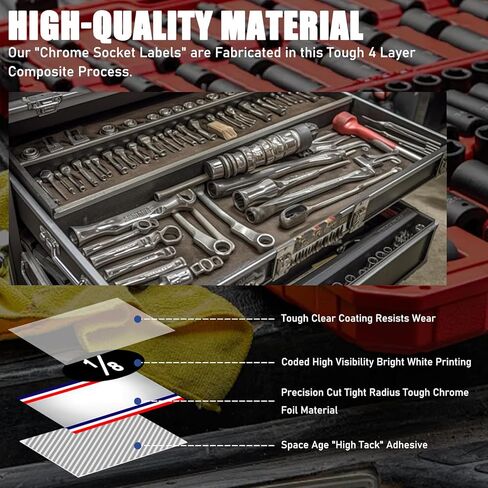 Chrome Socket Labels, Color-Coded Adhesive Stickers for SAE, Metric, Torx, Label Paper,Tool Labels for Organizing Socket Sets in Saudi Arabia