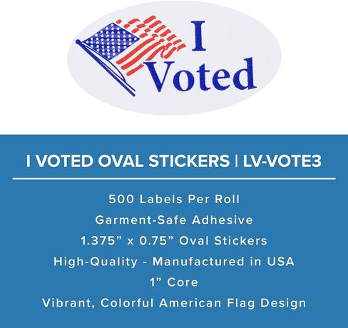 I Voted American Flag Oval Stickers - 500 Stickers/Roll, 1.375", Garment Safe Adhesive | Hand Out to Voters | LabelValue Brand in Saudi Arabia