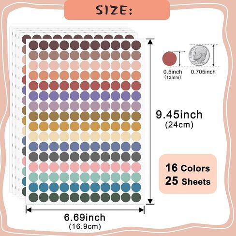 4400 PCS Dot Stickers,0.5 Inch Color Coding Labels,16 Morandi Colors,Round Stickers for Aesthetic Journaling,Office,Classroom,Student,Price Tagging,25 Sheets in Saudi Arabia