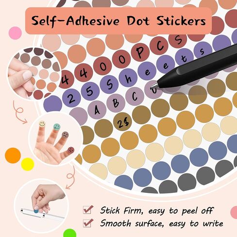 4400 PCS Dot Stickers,0.5 Inch Color Coding Labels,16 Morandi Colors,Round Stickers for Aesthetic Journaling,Office,Classroom,Student,Price Tagging,25 Sheets in Saudi Arabia