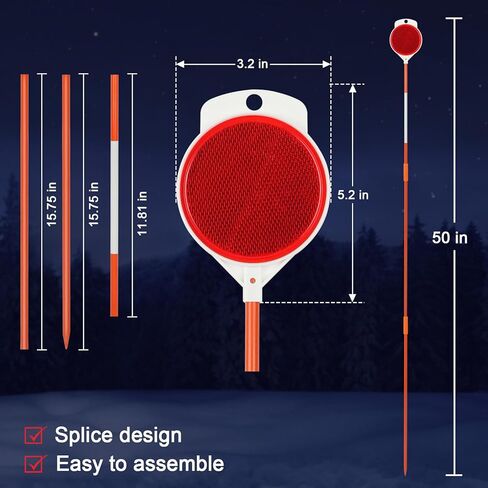 12 Pcs Reflective Driveway Markers, 48 Inch Double Sided Driveway Markers Reflectors for Snow Plowing Markers, Driveway, Walkways, Parking, Lots (Red) in Kuwait