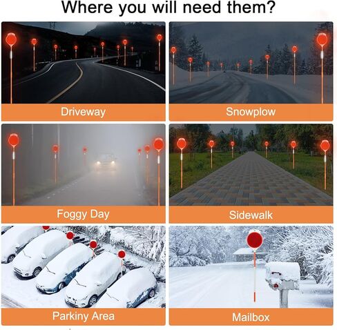 12 Pcs Reflective Driveway Markers, 48 Inch Double Sided Driveway Markers Reflectors for Snow Plowing Markers, Driveway, Walkways, Parking, Lots (Red) in Kuwait