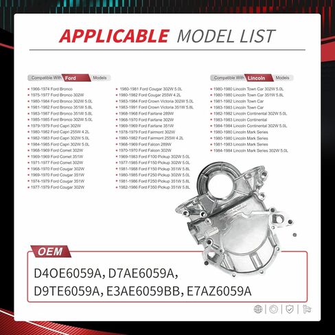 289 302 351W Timing Chain Cover D4OE6059A Compatible with Ford 1979-1995 in Kuwait