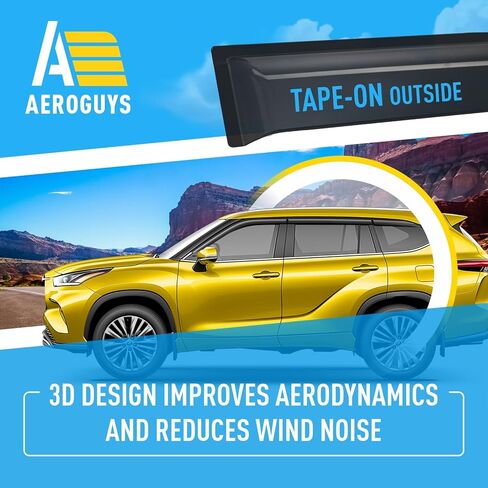 Extra Durable Window Deflectors Tape-On Window Visors Rain Guards Fit for Toyota Highlander 2020-2026, Sun Visors, Wind Vent for Shades, Exterior Car Accessories - 6pcs. AG0739 in Kuwait
