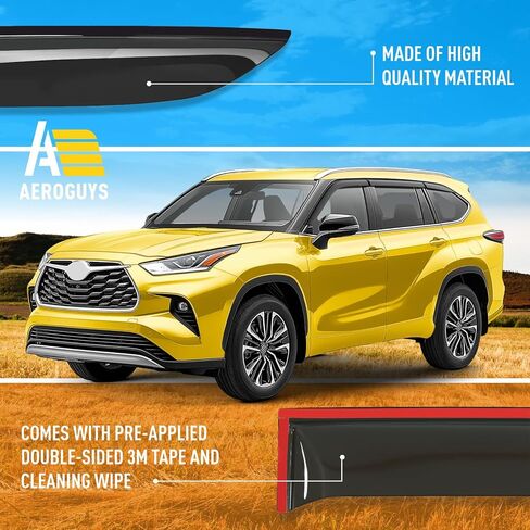 Extra Durable Window Deflectors Tape-On Window Visors Rain Guards Fit for Toyota Highlander 2020-2026, Sun Visors, Wind Vent for Shades, Exterior Car Accessories - 6pcs. AG0739 in Kuwait