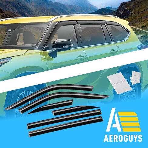 Extra Durable Window Deflectors Tape-On Window Visors Rain Guards Fit for Toyota Highlander 2020-2026, Sun Visors, Wind Vent for Shades, Exterior Car Accessories - 6pcs. AG0739 in Kuwait