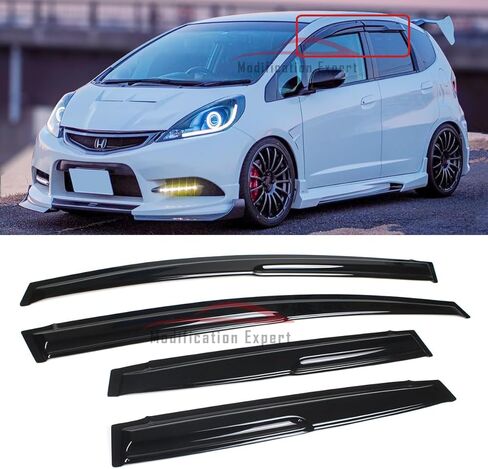 Fits for 2009-2014 Honda Fit GE8 Hatchback 3D Wavy JDM Mugen Style Window Visors Rain Guards Deflectors in Kuwait
