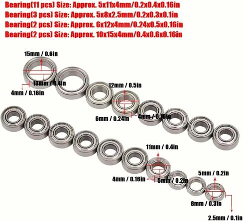 RC Car Parts Compatible with Tamiya CC01 1/10 RC Crawler Car for Model Parts 18pcs Metal Sealed Bearing Kit RC Car Metal Bearing Upgrade Accessory in Kuwait