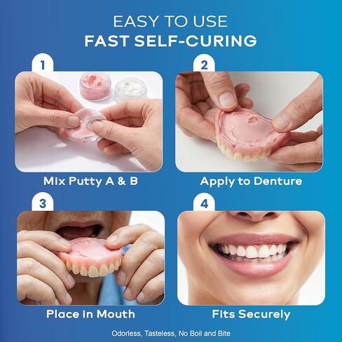 Denture Putty Pack Reline Set - Versatile, Fast Self-Curing - for Custom Fit & Comfort in Dentures, with Multiple Applications & Watertight Seal 2 Pack in Saudi Arabia
