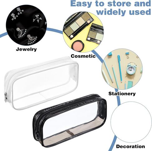 30 Pcs Clear Pencil Pouch Bulk Clear Pencil Case Bag 7.87x 1.38 Inch PVC Waterproof Travel Toiletry Makeup Zipper Pouches for Office Stationery Travel Storage(Black, White) in Kuwait
