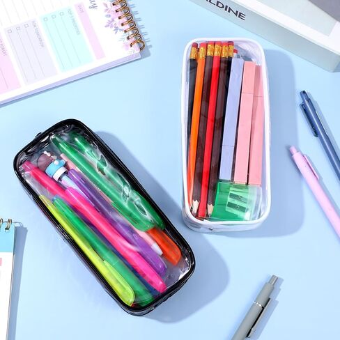 30 Pcs Clear Pencil Pouch Bulk Clear Pencil Case Bag 7.87x 1.38 Inch PVC Waterproof Travel Toiletry Makeup Zipper Pouches for Office Stationery Travel Storage(Black, White) in Kuwait