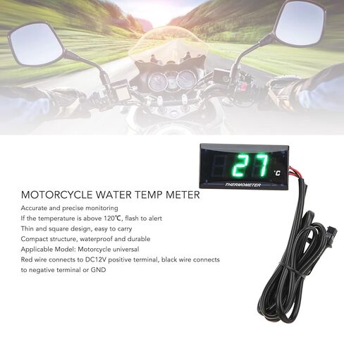 Motorcycle Water Temp with M10 Sensor, Universal 12V Water Temperature Gauge for Real Time Engine Monitoring, Digital LCD Display (Green Backlight) in Kuwait