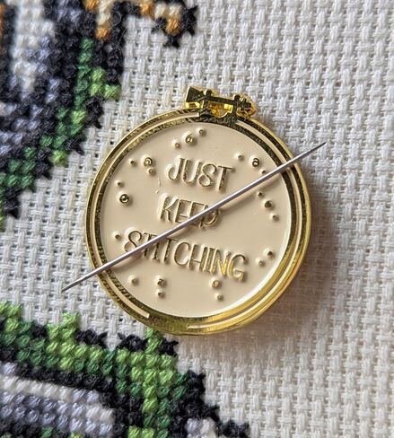 Just Keep Stitching Magnetic Needle Minder, Enamel Cross Stitch Accessory, Embroidery Tool in Saudi Arabia